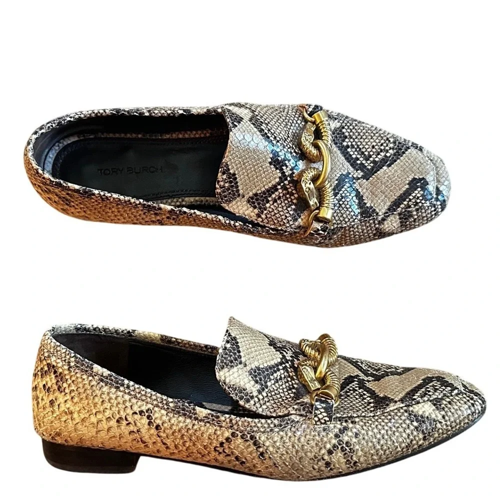 Tory Burch Jessa Snakeskin Embossed Leather Loafers Snakeskin Women's 7